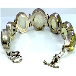 Sterling Silver .925 With Light Green Stone Bracelet 40.04 Gram