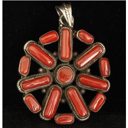 Sterling Silver .925 Red Coral Pendant 33.41Gram