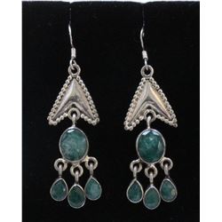 Sterling Silver .925 Vintage  Emerald Gem Stone  13.14Gram  Dangle Earrings