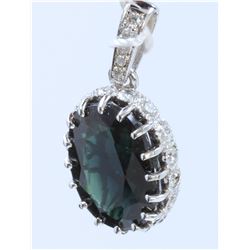 14K WHITE GOLD SAPPHIRE PENDANT:2.2G/Diamond:0.55Ct/Sapphire:7.56Ct