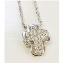 14K WHITE GOLD CROSS PENDANT WITH CHAIN:2.3G/Diamond:0.18Ct