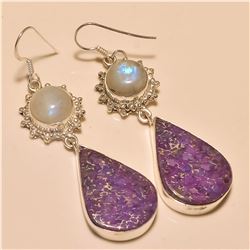 Purple Copper Turquoise/Moonstone Earring Solid Sterling Silver