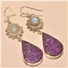 Image 1 : Purple Copper Turquoise/Moonstone Earring Solid Sterling Silver