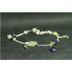 Sterling Silver .925 With Amethyst And Light Green Stone 9 Gram