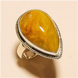Golden Rutile RING Solid Sterling Silver