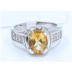 14K WHITE GOLD  RING:7.5G/Diamond:0.62Ct/Citrine :1.63Ct