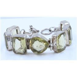 Sterling Silver .925  With Light Green Stone Bracelet 36.76 Gram