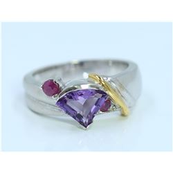 Sterling Silver .925 Amethyst With Ruby  Gem Stone Ring 6.27 Gram