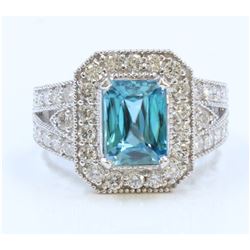 14K WHITE GOLD RING 8.05GRAM DIAMOND 1.37CT BLUE ZIRCON 3.55CT