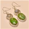 Image 1 : Green Copper Turquoise/Moonstone Earring Solid Sterling Silver