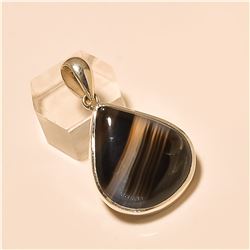 Banded Agate Pendant Solid Sterling Silver