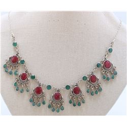 Sterling Silver .925 Emerald And Ruby 51.83 Gram  Necklace Ctw