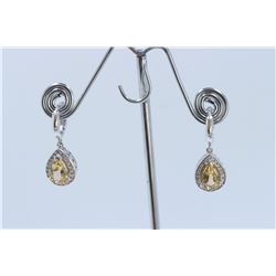 14K WHITE GOLD  EARRING:7.3G/Diamond:0.54Ct/Citrine:2.16Ct