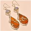 Image 1 : Orange Copper Turquoise/Moonstone Earring Solid Sterling Silver