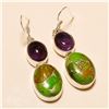 Image 1 : Green Copper Turquoise/Amethyst Earring Solid Sterling Silver