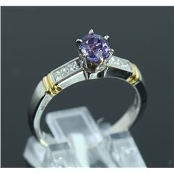 YELLOW PLATINUM PURPLE SAPPHIRE DIAMOND RING/5.7 GRAMS/PURPLE SAPPHIRE 0.80CT/DIAMOND 0.20CT