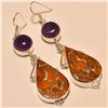 Image 1 : Orange Copper Turquoise/Amethyst Earring Solid Sterling Silver