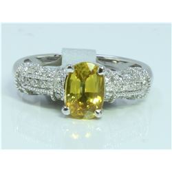 14K WHITE GOLD RING 4.1 GRAM  DIAMOND 0.33CT YELLOW SAPPHIRE 1.65CT