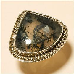 Moss Agate RING Solid Sterling Silver