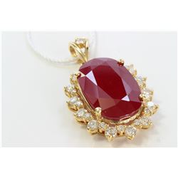14K YELLOW GOLD  PENDANT:6.4G/Diamond:1.28Ct/Diamond:0.38Ct/Ruby :21.88Ct