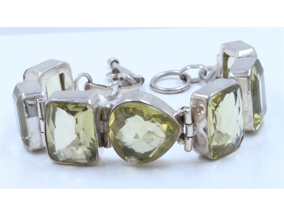 Sterling Silver .925 With Light Green Stone Bracelet 36.76 Gram