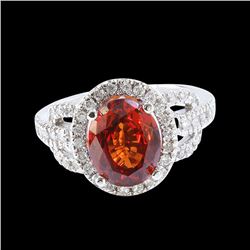 4.66CT NATURAL MALAYA GARNET 14 WHITE GOLD RING