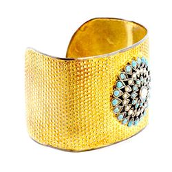 Sterling Silver .925 Gold Tone With Turquoise Cuff Bangle 20.95 Gram