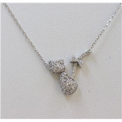 14K WHITE GOLD CAT PENDANT WITH CHAIN :3.1G/Diamond:0.5Ct