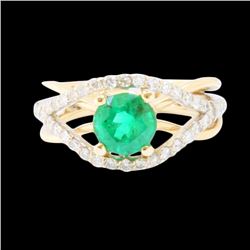 1.17Ct NATURAL COLUMBIAN EMERALD 14K W/Y/G RING