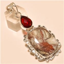 Crazy Lace Agate/Garnet Pendant Solid Sterling Silver