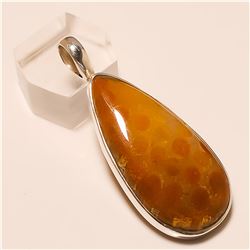 Fossil Coral Pendant Solid Sterling Silver