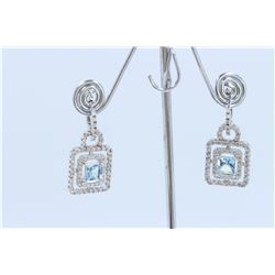 14K WHITE GOLD EARRING:9.26G/Diamond:2.12Ct/Aquamarine:1.61Ct