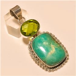 Amazonite/Peridot Quartz Pendant Solid Sterling Silver
