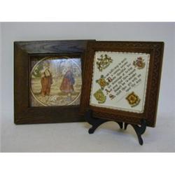 A W.H. GOSS TEAPOT STAND, square with four arms and verse, 14cm x 14cm, period oak frame, and a V...