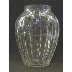 CLYNE FARQUHARSON FOR JOHN WALSH,  a clear baluster vase, ribbed rim, (frits), stylized leaf/stem...