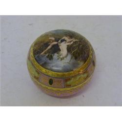 A HARD PASTE COSMETIC JAR AND COVER, late 19th Century, raised gilding on a pink pastel ground fr...