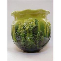 A BRETBY ART POTTERY JARDINIERE, late 19th Century, of exhibition proportions, moulded coiled dra...