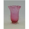 Image 1 : A RUBY GLASS TRUMPET VASE, wavy rim, clear pincered foot, height 18cm, (foot s.d.)  20-30...