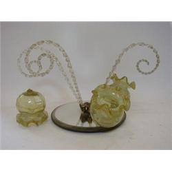 EPERGNE COMPONENTS, Victorian, circular mirrored base, three clear branches (1 s.d.) and three va...