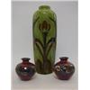 Image 1 : AN ART POTTERY BALUSTER VASE, early 20th Century, incised stylized plant motif on a green glaze g...