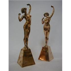 A PAIR OF BRONZE FEMALE FIGURES, second half of the 20th Century, in the Art Deco style, height 3...