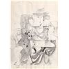 Image 1 : David Gerstein, After Dinner, Ink and Wash Drawing