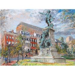 Kamil Kubik, General Rochambeau Statue Lafayette Park, Washington DC, Pastel Drawing