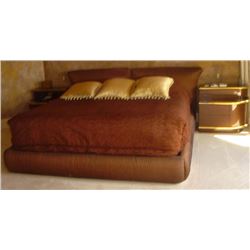 Elegant Contemporary Brown and Gold Upholstered King Size Bed Frame