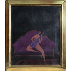 Branko Bahunek, Nude Guitar Player, Oil Painting