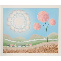 Ivan Rabuzin, Tall Pink Flower and Sun, Serigraph