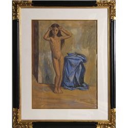 Raul Anguiano, La Nina Desnuda, Tempera Gouache Painting