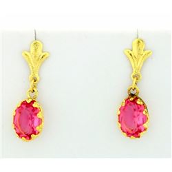 Brushed Gold earrings with Pink Topaz stones