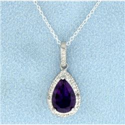 2 ct Amethyst and Diamond Pendant in Sterling Silver with Chain