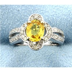 2.90 ct Yellow Sapphire Oval 14k Ring with Approx. 0.60ct Diamonds